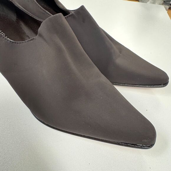 Donald J Pliner Brown Stretch Ankle Pump Bootie Croc Embossed Heel Womens Size 8 - Picture 10 of 11